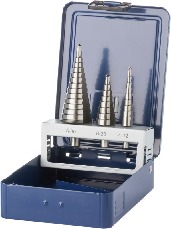 Sada stupňovitých vrtáků HSS, nepovrstvené, přímá drážka