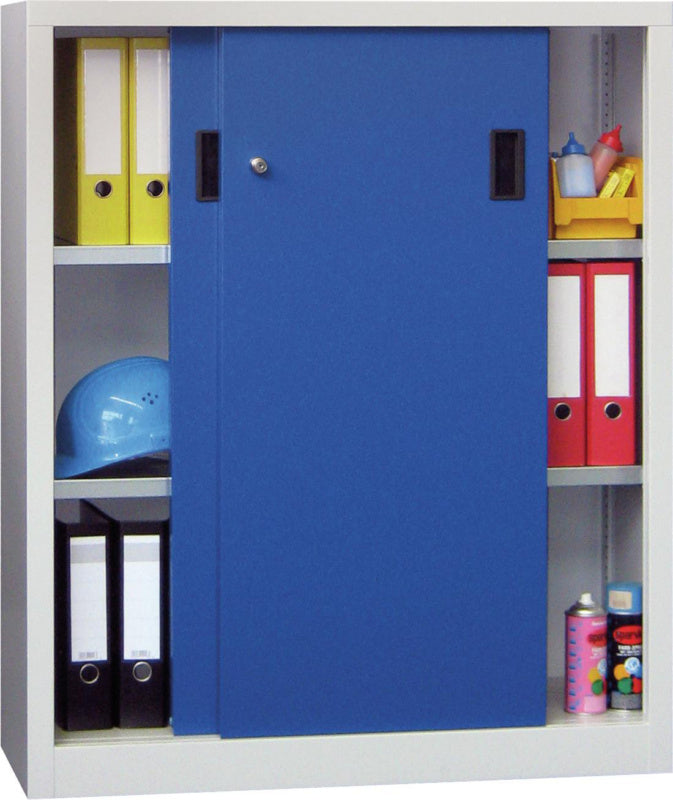 Skříň s posuvnými dveřmi s plnými plechovými dveřmi, výška 1200 mm