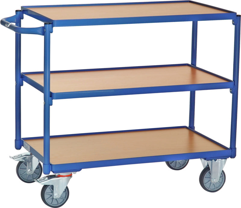 Stolový vozík se třemi ložnými plochami z opracovaného dřeva