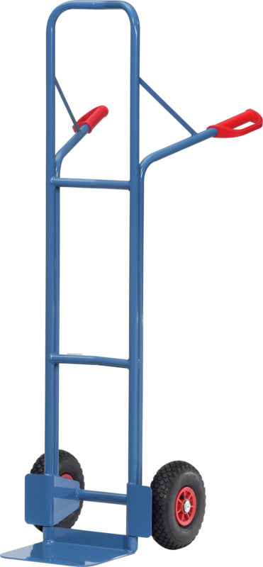 Ocelový vozík na pytle se zahnutou vysokou tyčí, huštěné pneumatiky