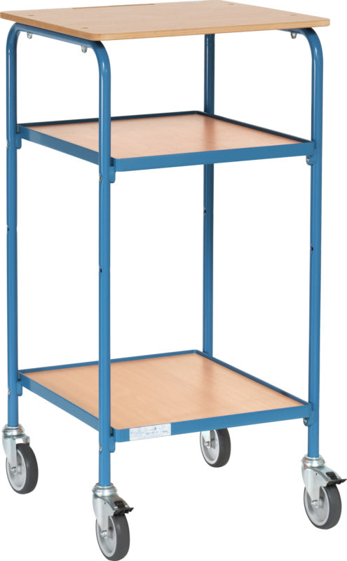 Pojízdný stolek se 2 dřevěnými nosnými plochami a vodorovnou psací plochou