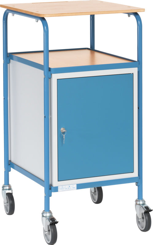 Pojízdný stolek s 1 dřevěnou nosnou plochou a vodorovnou psací plochou