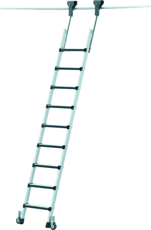 regálový žebřík s obloženou čelní hranou, pojízdný