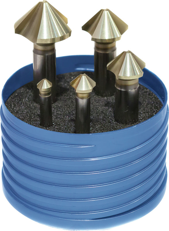 Sada kuželových záhlubníků, 90°, HSS , trojtý břit, extrémně nerovnoměrný sklon