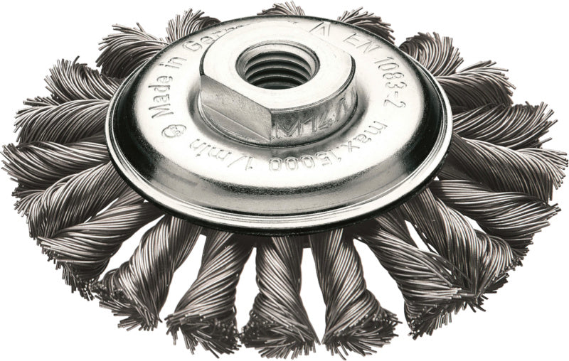 Kuželový kartáč s pravotočivým / levotočivým pleteným drátem