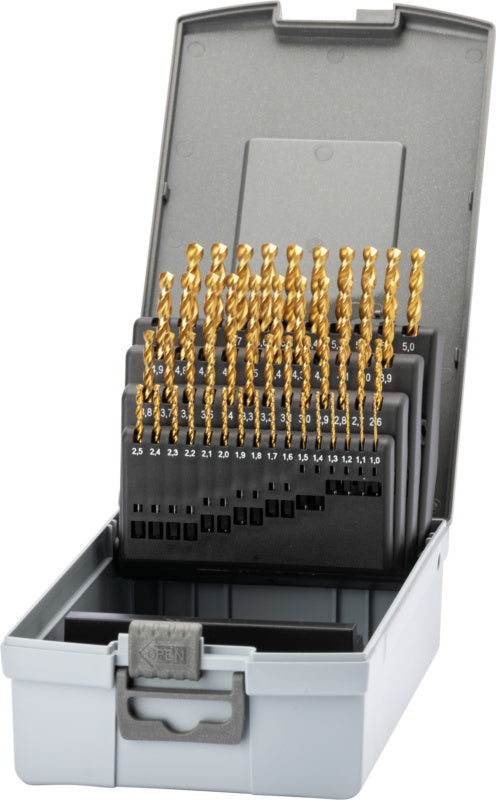 Sada spirálových vrtáků v kazetě, typ TLP, HSSE-TiN