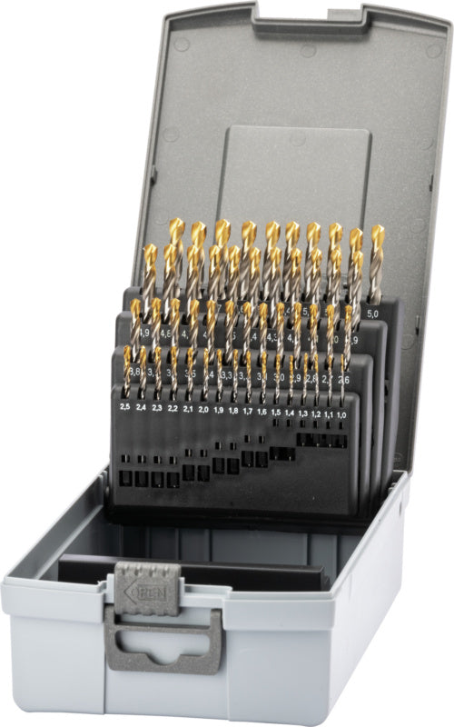 Sada spirálových vrtáků v kazetě, typ N, HSS, TiN povlak na hlavě