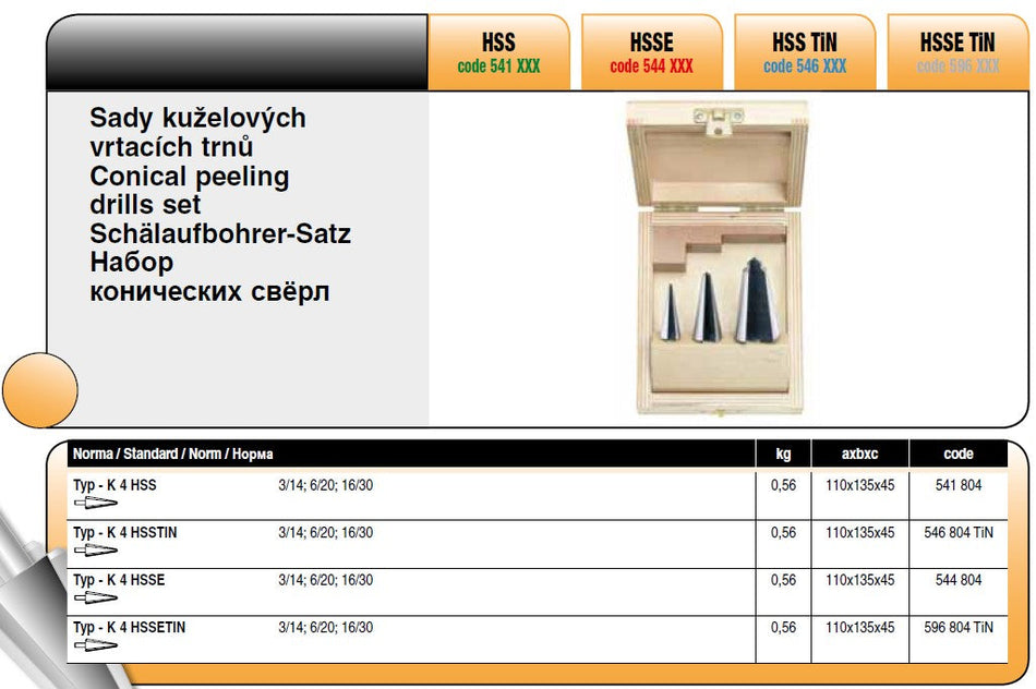 Sady stupňovitých vrtáků Narex Bučovice