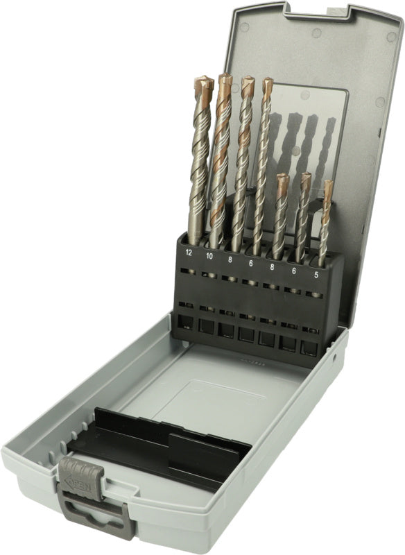 Příklepový vrták, hlava se čtyřmi řeznými hranami, stopka SDS-plus, sada