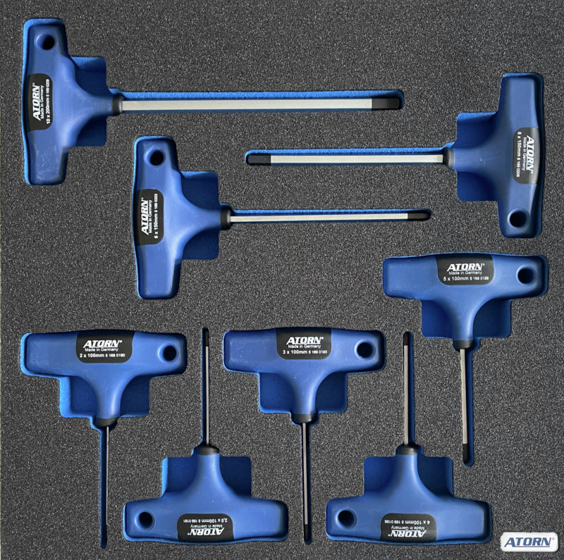 Vložka z tvrdé pěny – sada 8 šestihranných klíčů s T-rukojetí