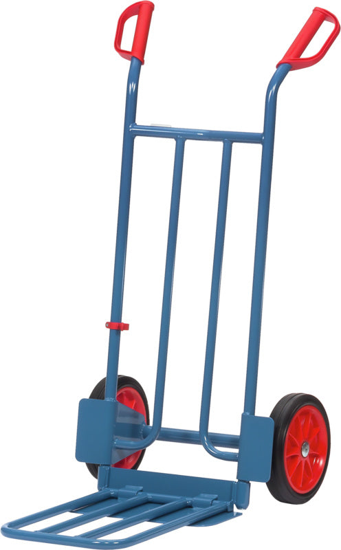 Vozík na pytle se vertikálními vzpěrami a sklápěcí lopatou