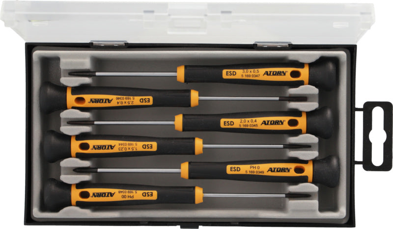 Sada plochých a křížových šroubováků ESD, 6 ks