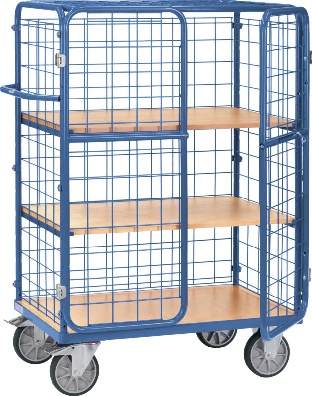 Policový vozík s dvoukřídlými dveřmi, tři police