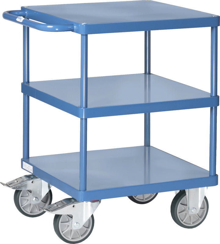 Stolový vozík se třemi čtvercovými plošinami z ocelového plechu