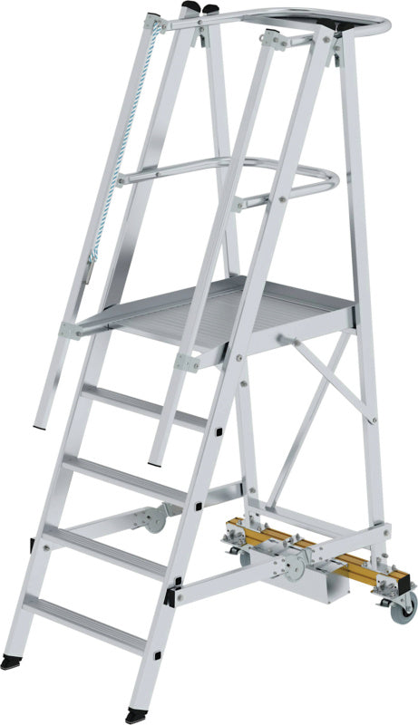 Hliníkový plošinový žebřík s kolečky, skládací, úzký podvozek