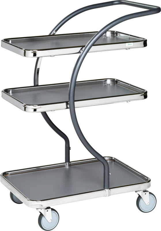 Designový servírovací vozík se třemi ložnými plochami z kovu/MDF, řada C