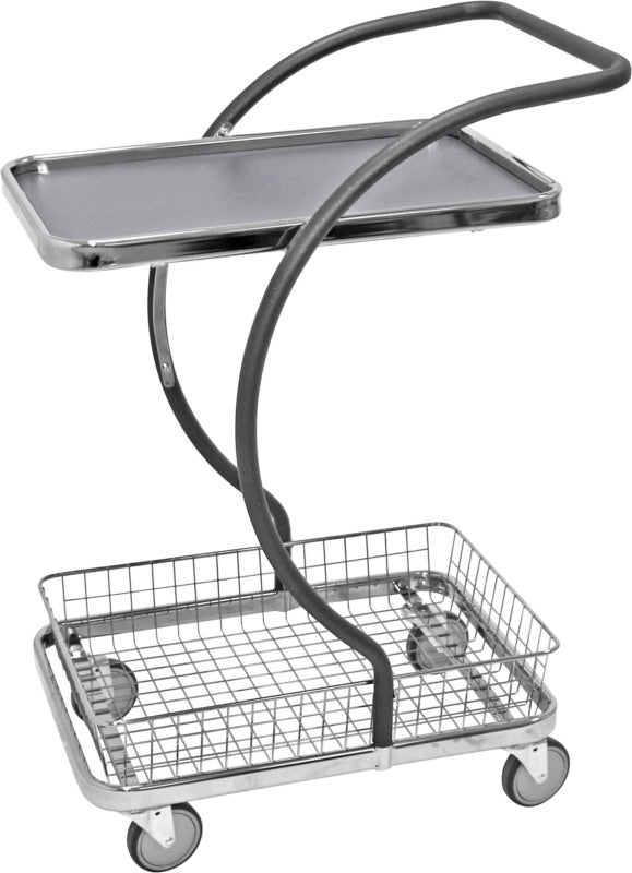 Designový servírovací vozík, jedna ložná plocha z ocelového plechu, jeden koš, řada C