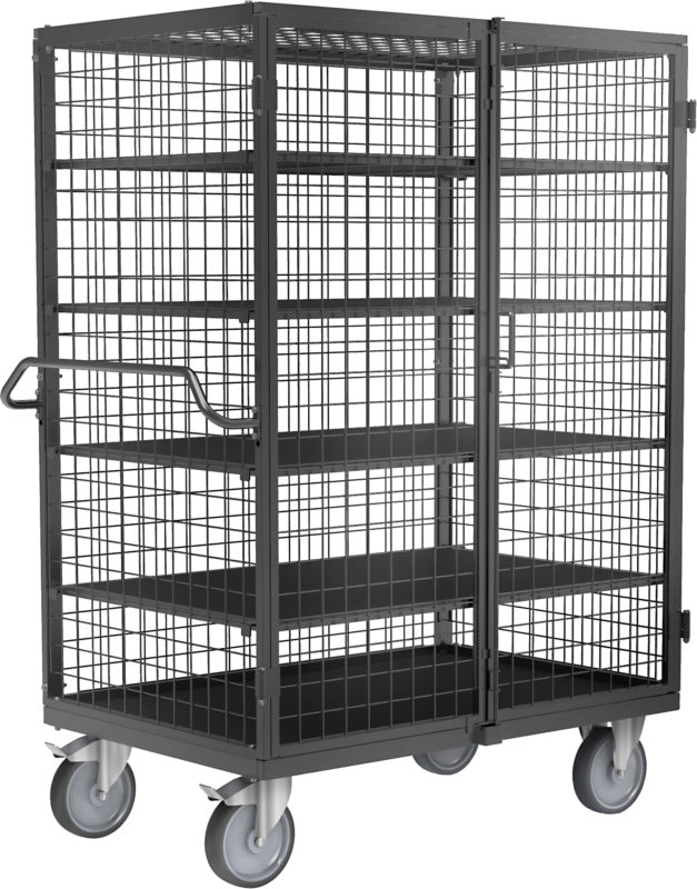 Skříňový vozík z drátěné mřížky s křídlovými dveřmi