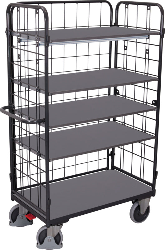 Třístranný vysoký policový vozík, 4 police