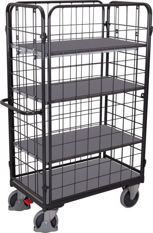 Čtyřstranný vysoký policový vozík, 3 police