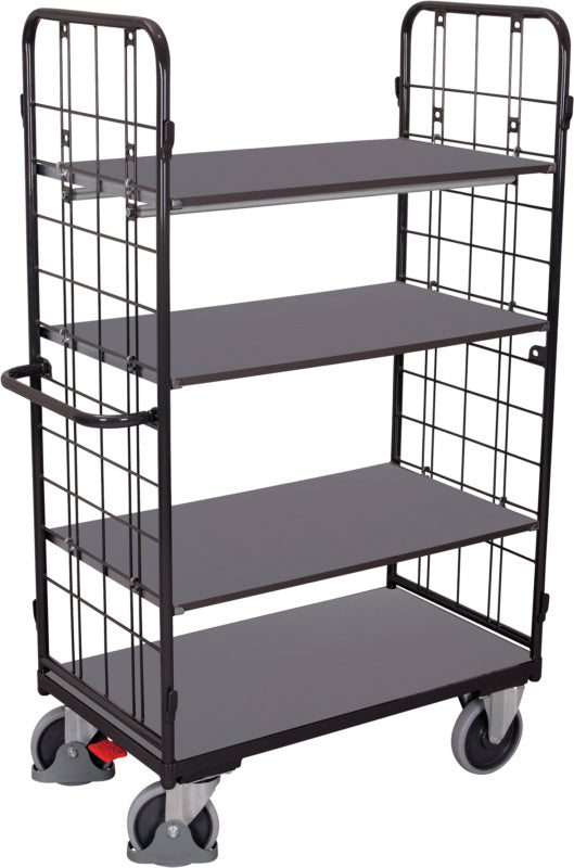 Dvoustranný vysoký policový vozík se 3 policemi