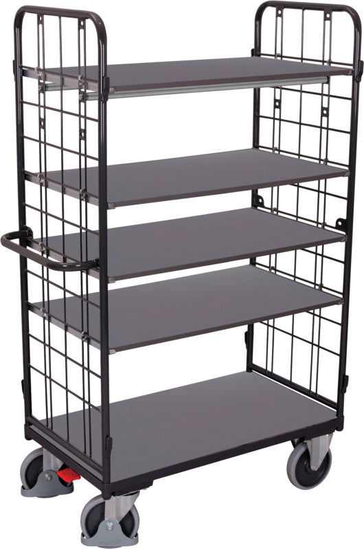 Dvoustranný vysoký policový vozík se 4 policemi