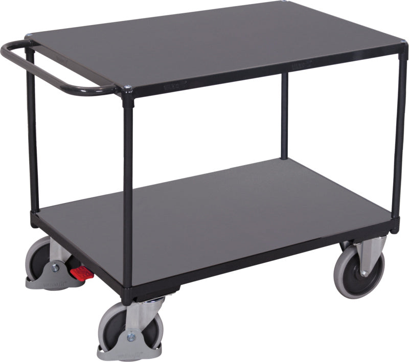 Stolový vozík pro velké zatížení se dvěma ložnými plochami z opracovaného dřeva