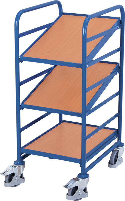 Vozík na Euro bedny se třemi dřevěnými policemi