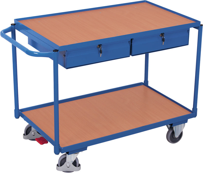 Stolový vozík se dvěma ložnými plochami a dvěma zásuvkami