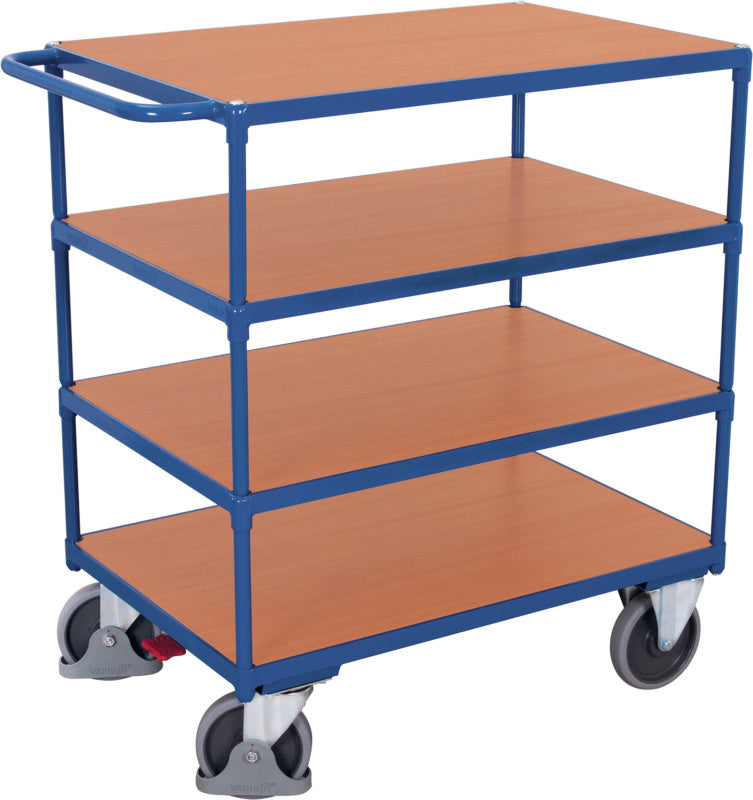 Stolový vozík pro velké zatížení se čtyřmi ložnými plochami z opracovaného dřeva