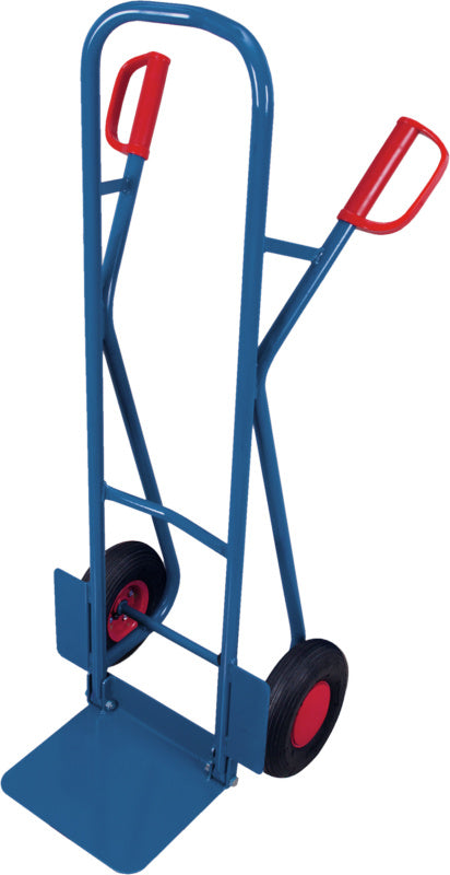 Ocelové vozíky na pytle variofit se zahnutou tyčí a madly, sklápěcí deska