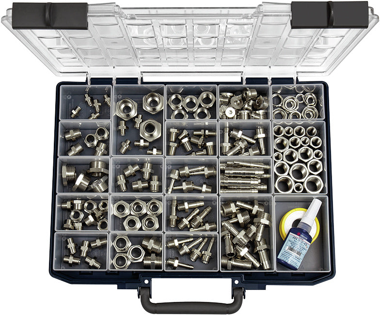 Sortimentní kufřík s poniklovanými soustruženými mosaznými díly