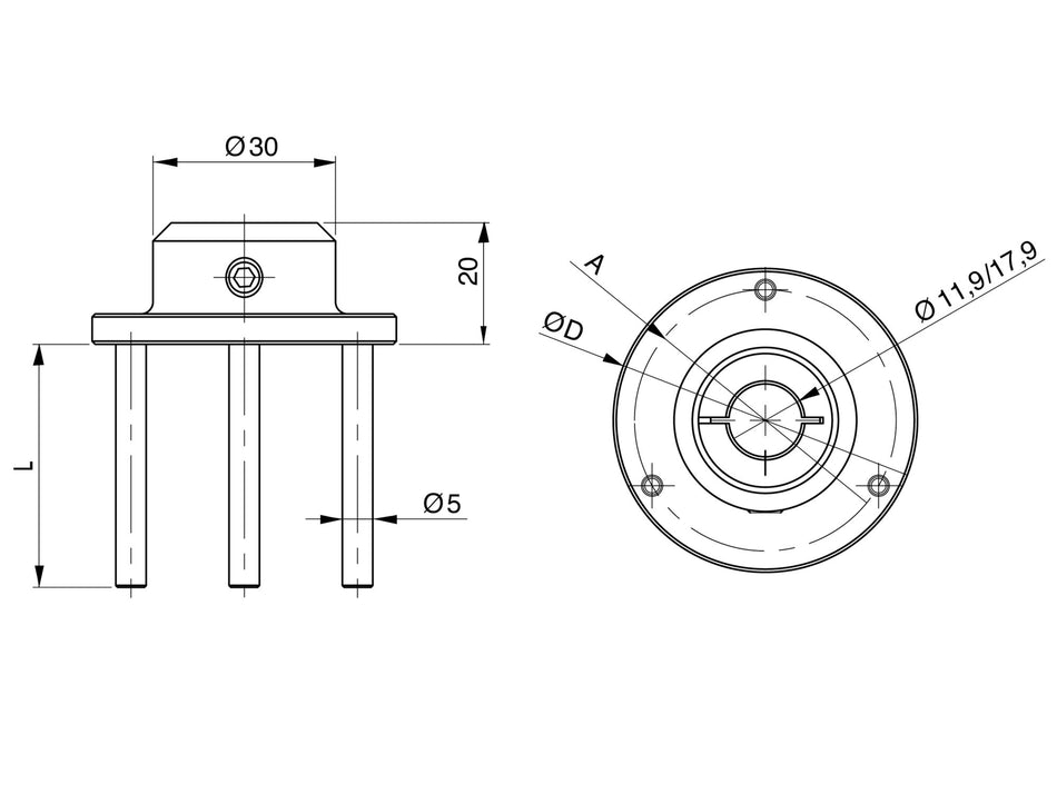 844 Dt-3 hloubkový doraz 3 bodů pro měřící trny Ø >60 - 80 mm