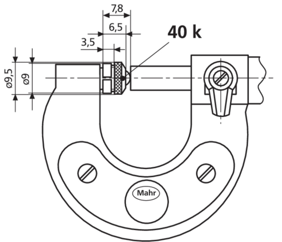 40 k kulový dotek s kul. z tvrdokovu, D.=5 mm